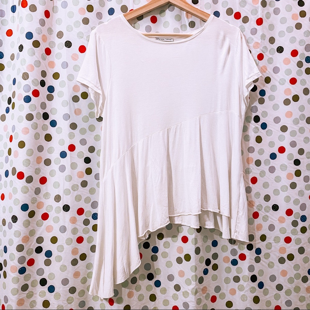White ZARA high-low asymmetrical sleeved blouse